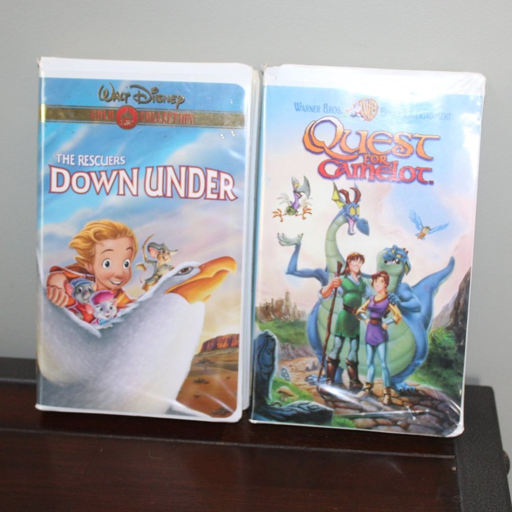 2 VHS Tape Movies - Rescuers Down Under / Quest For Camelot